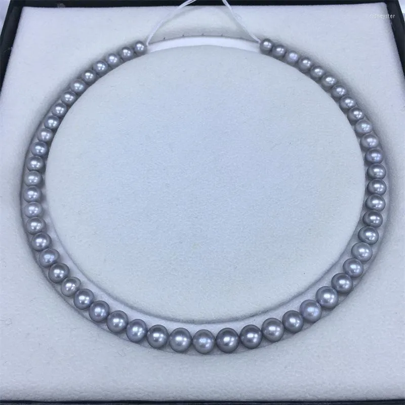 Collier de perles rondes grises authentiques naturelles de la mer du Sud de 18 pouces et 8 à 9 mm pour femmes, bijoux ras du cou_voghion.com