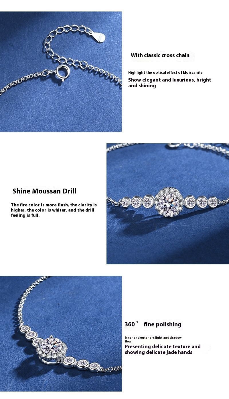 Bracciale da donna in pietra Mosang di colore D, 1 carato, con taglio stellato in argento S, gioielli dal vivo_voghion.com