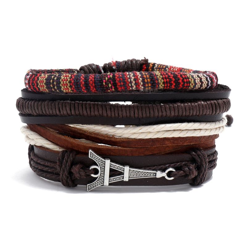 Semplice abito fai da te in pelle di mucca intrecciata da uomo e da donna multistrato combinazione Bracciale accessori_voghion.com