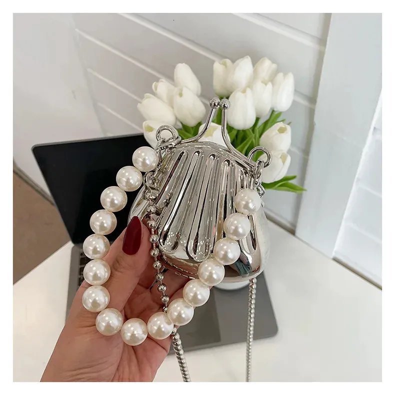 Borsa a mano con catena lunga in oro e argento con fiocco, da sera, da donna, con manico superiore in conchiglia, borse e borsette da festa per matrimonio 241212_voghion.com