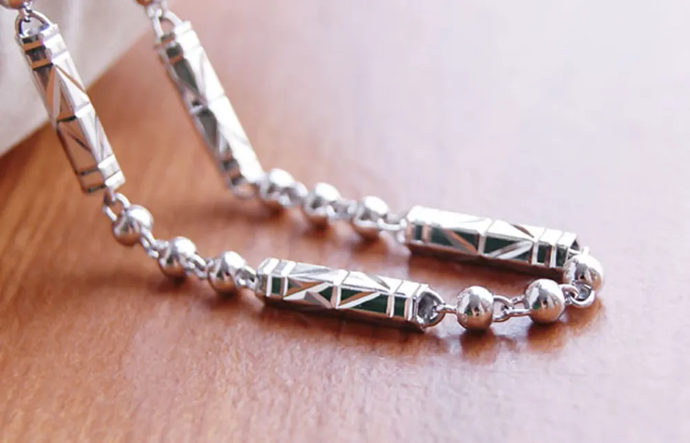 Sterling Silver Chain Necklace For Men Geometric Vintage Style_voghion.com