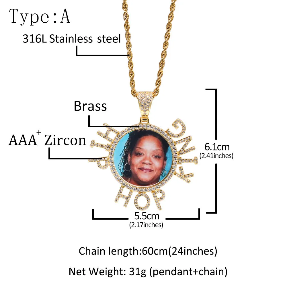 8 Styles Fine Quality Custom Photo Pendant Necklace Cubic Zircon Hip Hop Personalized DIY Picture Jewelry Bijoux_voghion.com
