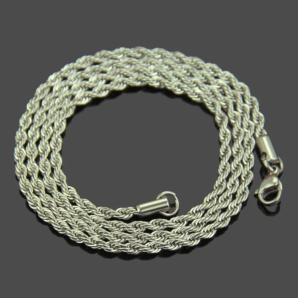 Stainless Steel Twist Chain Necklace For Men 3mm Silver Colour_voghion.com