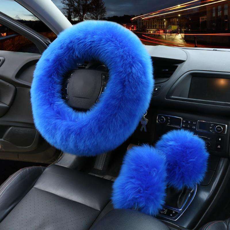 Car Steering Wheel Winter New Australian Sheepskin Fur Integrated Wool Handle Handbrake Cover_voghion.com
