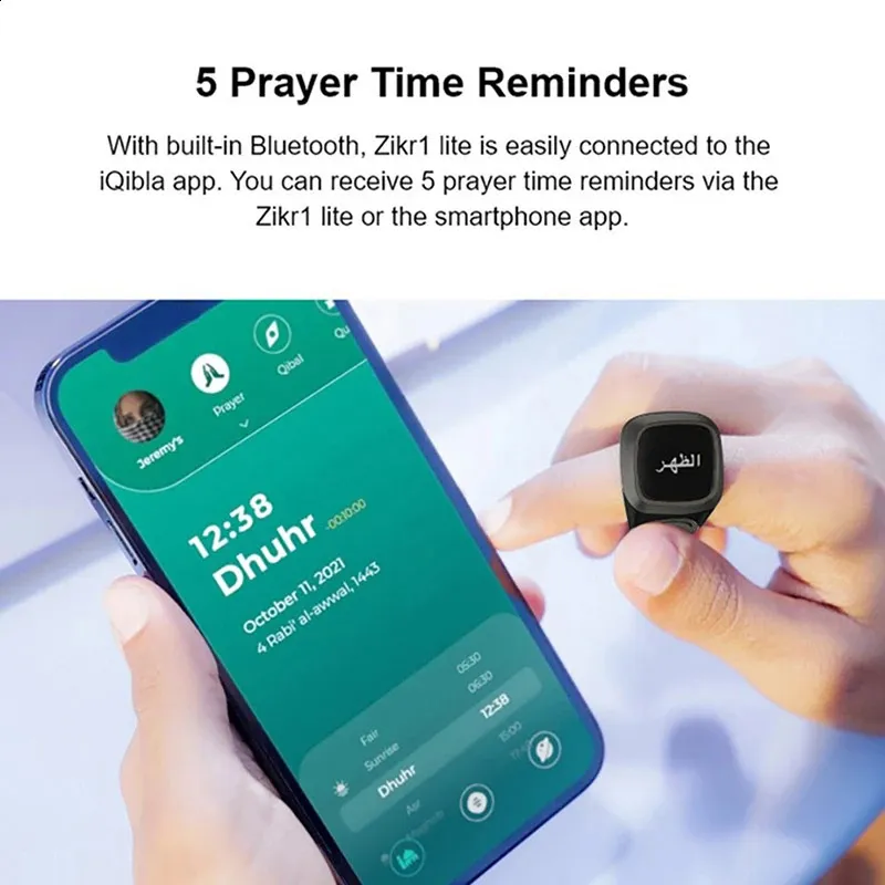 1 pz Tasbih Tally Counter Ring per musulmani Zikr Digital Tasbeeh 5 Promemoria tempo di preghiera Bluetooth Smart Wear 240730_voghion.com