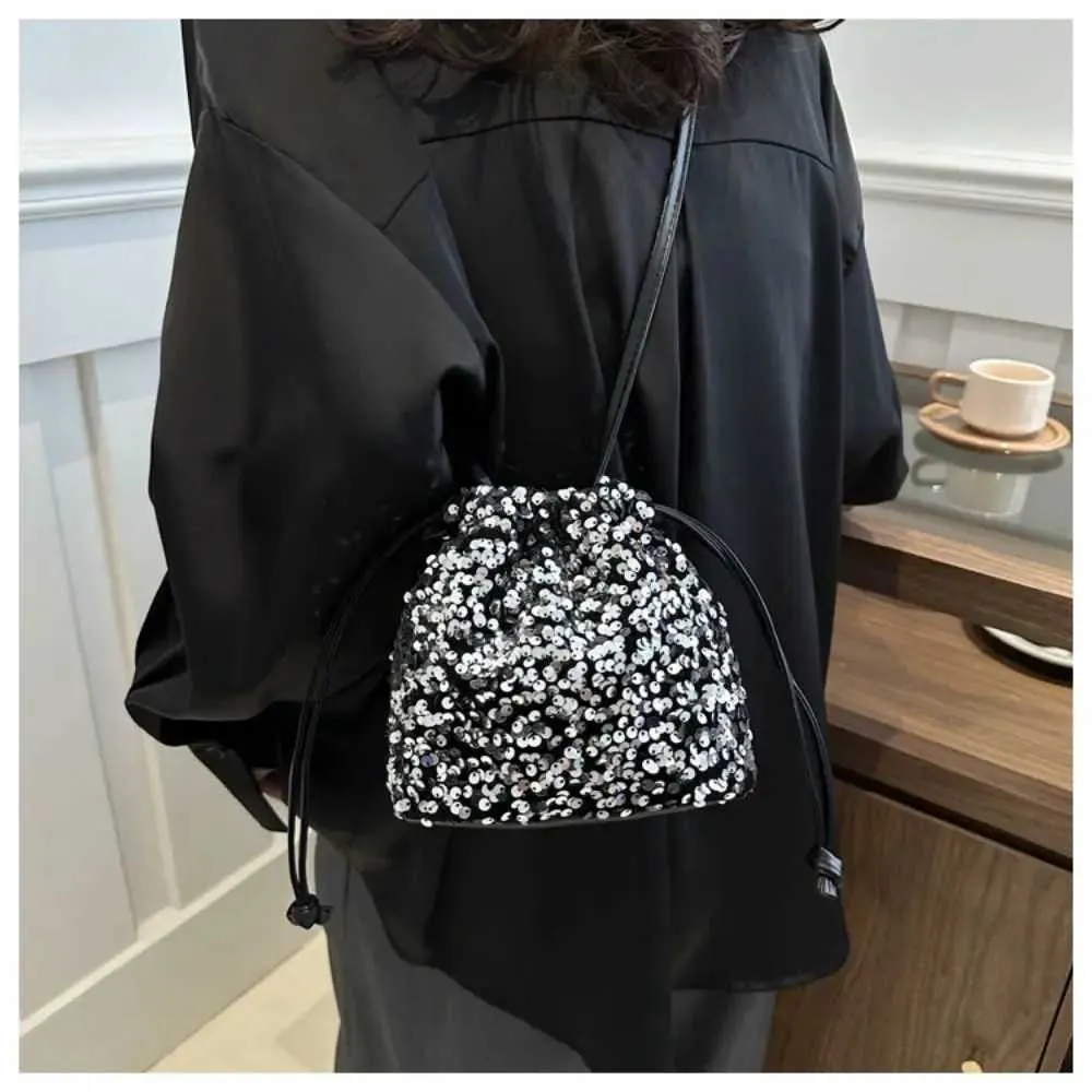 Mote Allsidig Sequin Shoulder Crossbody Trendy Enkel Kvinner Liten Håndveske Drstring Bucket Bag Party Wallet_voghion.com