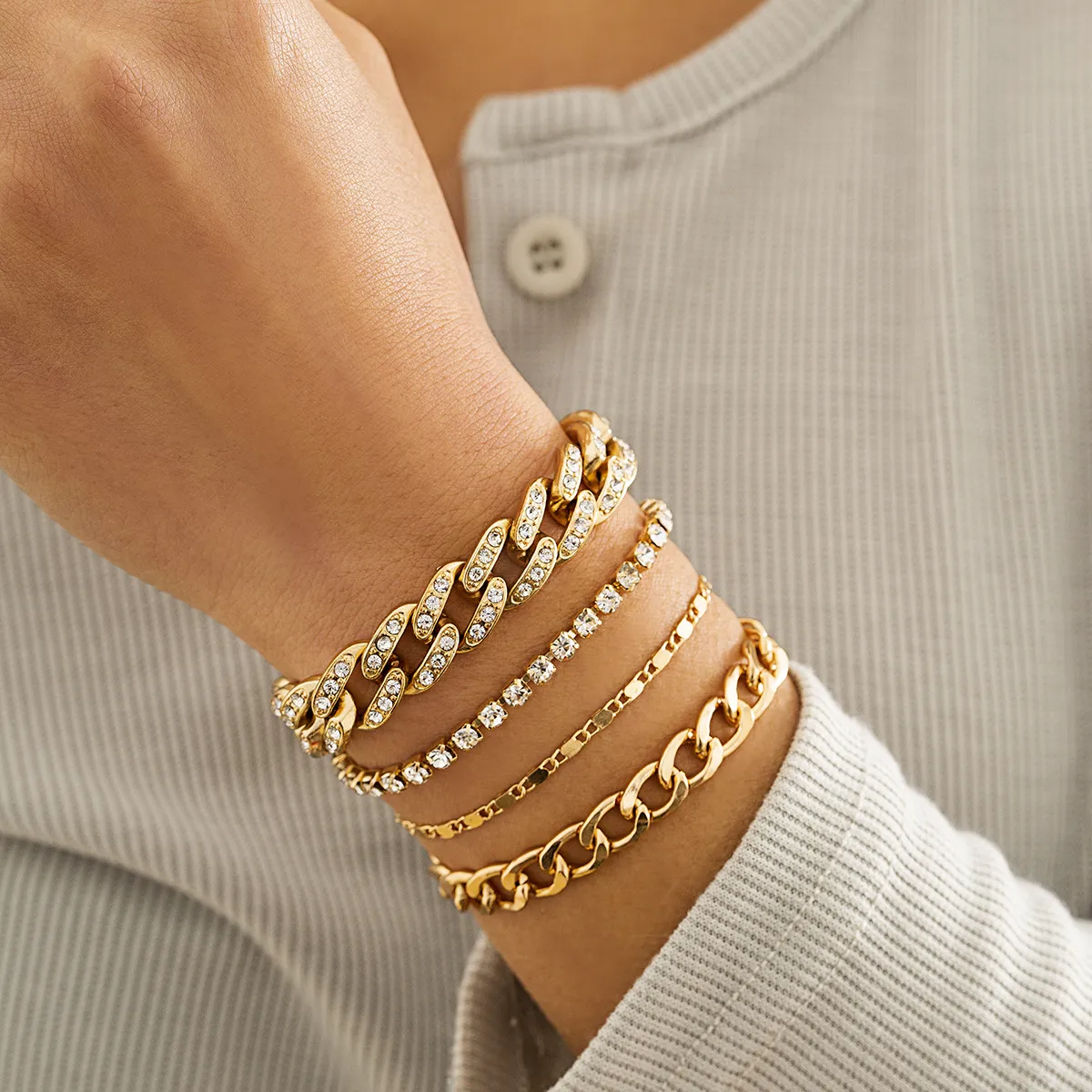 Multilayer Rhinestone Bracelet Set For Women Adjustable Crystal Charm_voghion.com