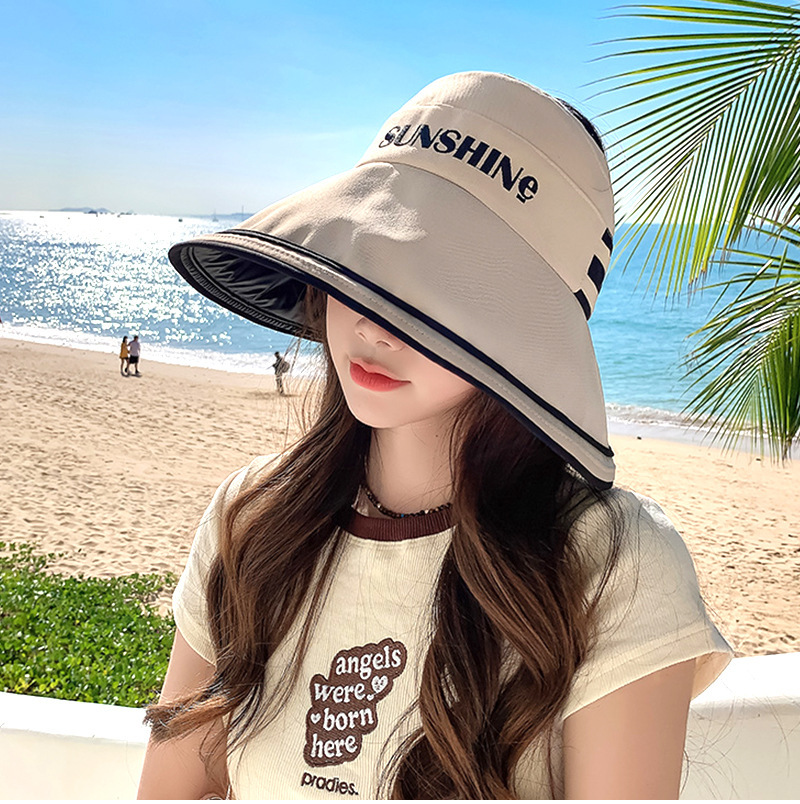 Women's Sun Visor Hat, Foldable Wide Brim Uv Protection Headwear_voghion.com