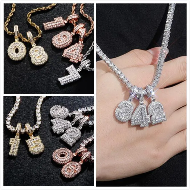 Gold Plated Iced Out CZ Square Cubic Zirconia Custom Sports Number Pendant Chain Necklace DIY Bling Diamond Hip Hop_voghion.com