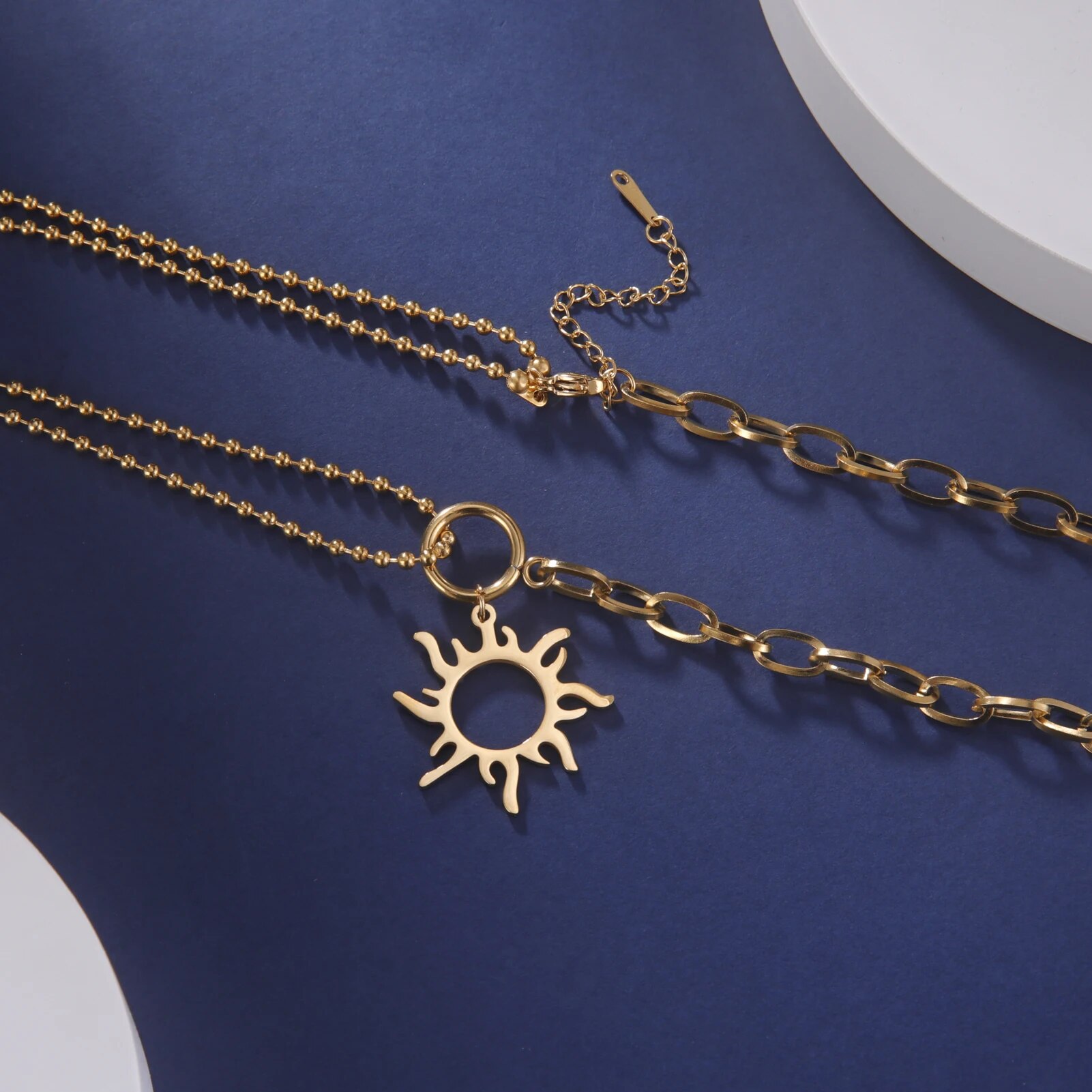 Skyrim Sun Totem Pendant Necklace Women Stainless Steel Gold Color Beaded Chain Necklace Punk Summer Jewelry Birthday Gift New in_voghion.com