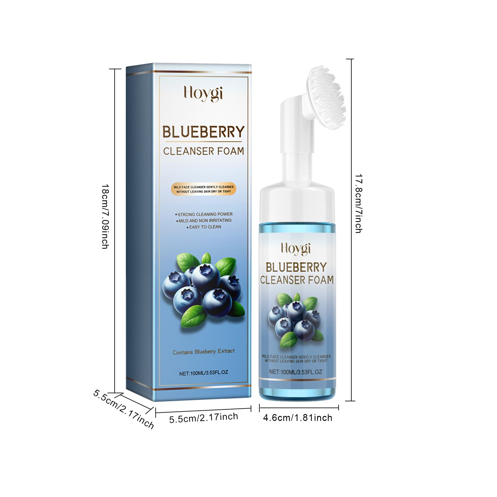 Hoygi Blueberry Schaumreiniger Reinigt das Gesicht mit zarter Textur, massiert und repariert dunkle Mitesser_voghion.com