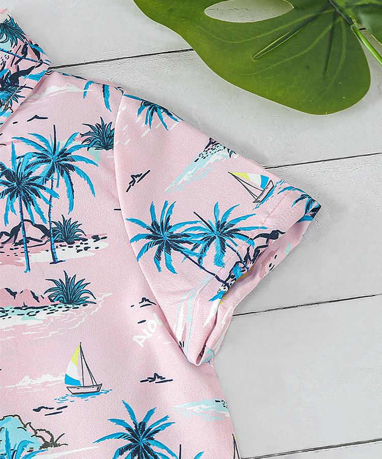 Mother&Kids Boys short-sleeved shirt Children's summer beach wind Beach holiday coconut print casual top trend_voghion.com