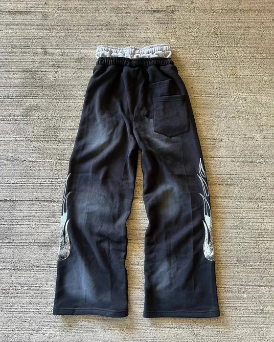 Vintage Red Double-layer Sports Y2K Mens Hip-hop Letter Patch Embroidered Loose Casual Elastic Waist Jogging Pants_voghion.com