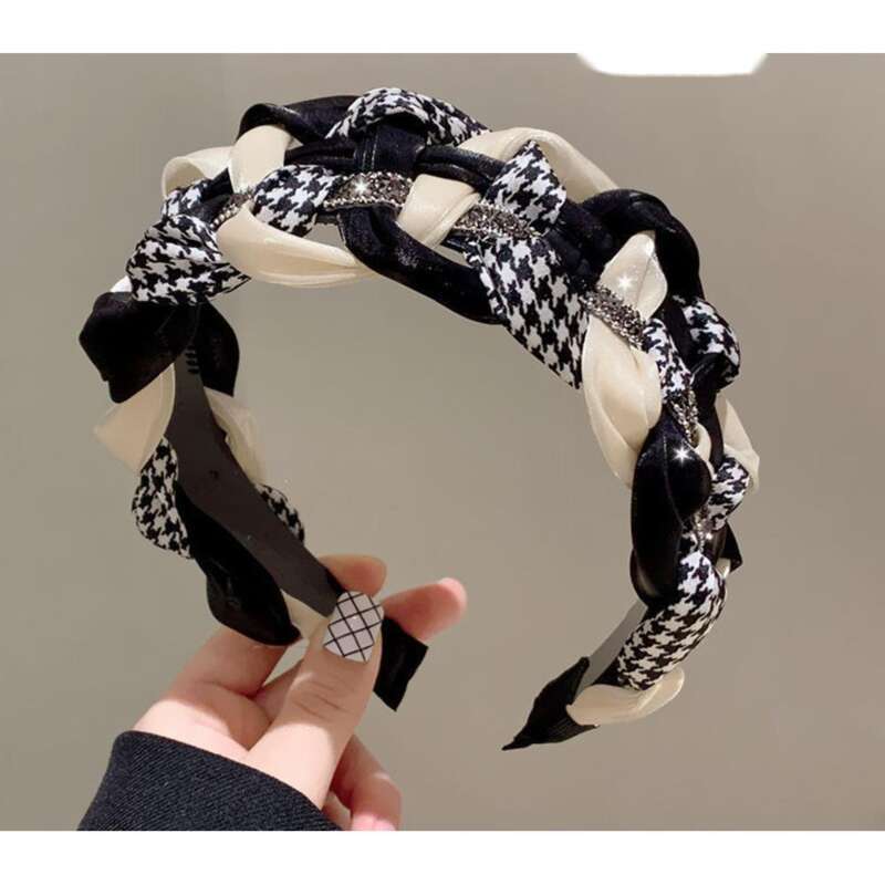 Cerchietto per capelli coreano Dongdaemun Thousand Bird Grid da donna con bordo largo, temperamento diamante acqua, grado teschio alto_voghion.com