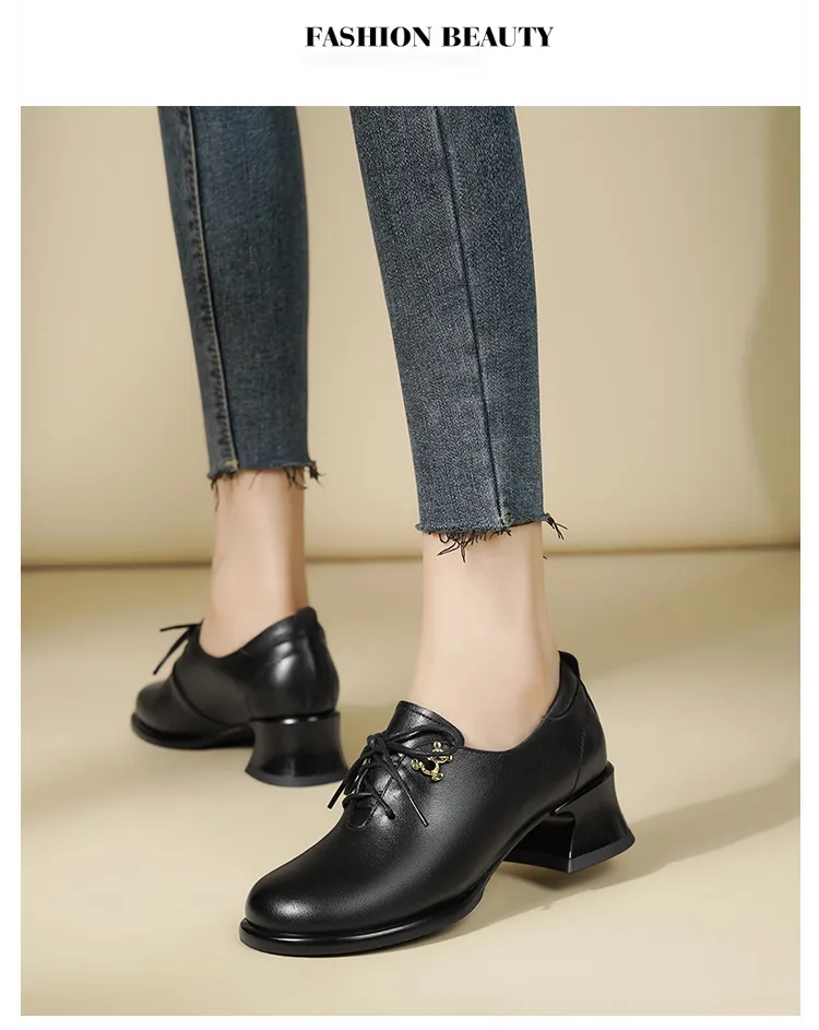 Dress AIYUQI Genuine Leather 2024 Fall Round Quality Head New Ladies Office Shoes British Lace Up Women Loafers Fd54_voghion.com