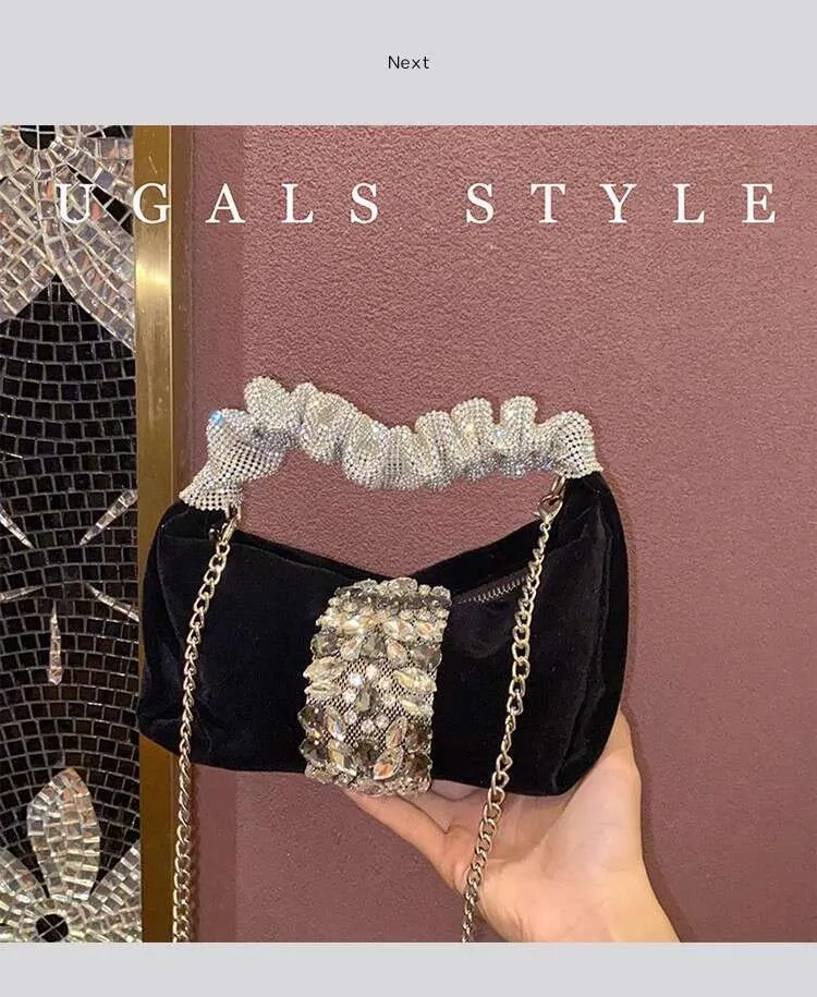 Glitter Shiny Rhies Dia Evening Fashion Hobo Women's Handbag Wedding Party Clutch Purse Crossbody Bag Street Dressing_voghion.com