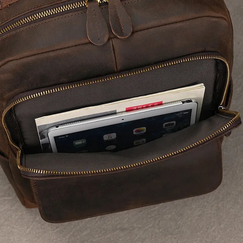 Zaino vintage Crazy Horse autentico da uomo, 14 pollici, per laptop, da lavoro, da donna, in pelle, per la scuola, grande, da viaggio_voghion.com