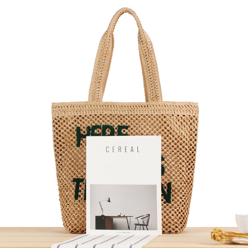 Gewebte Tasche mit großer Kapazität Buchstabenmotiv, neue modische Umhängetasche für den Weg zur Arbeit, Nischen-_voghion.com