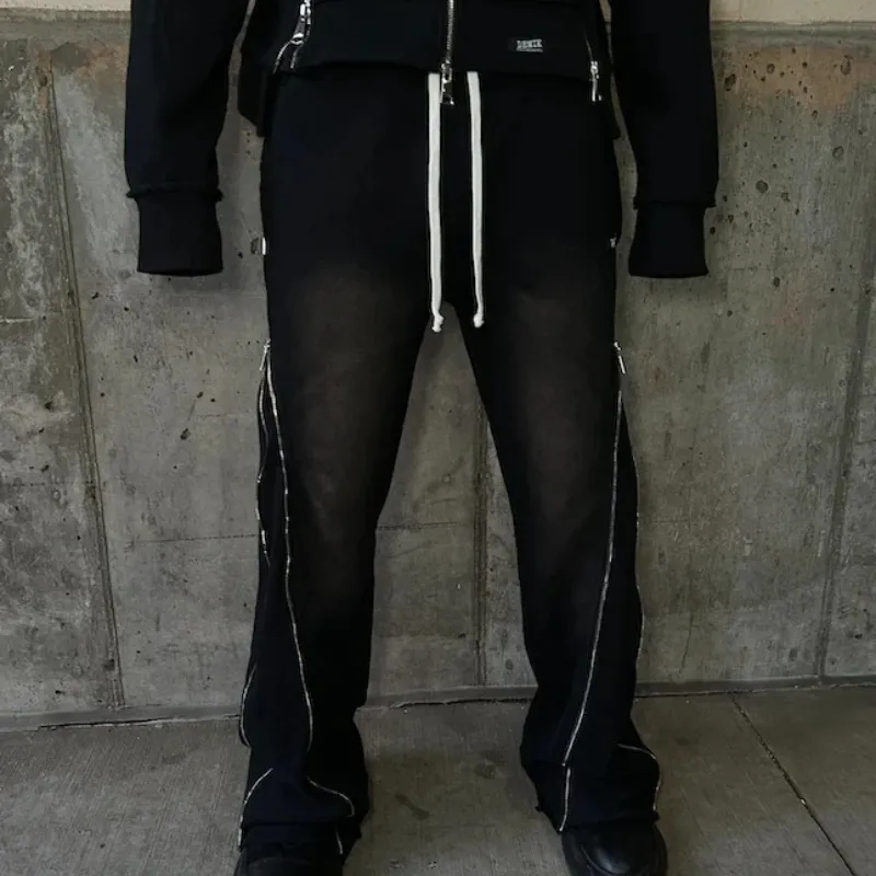 Pantaloni da uomo Y2K, retrò, larghi, gotici, casual, con cerniera, decorazione, hip hop, punk, streetwear, oversize, in cotone, dritti_voghion.com