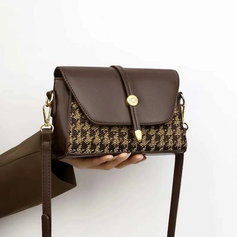 2024 Novas Mulheres Tote Canvas Splicing Couro Pequeno Quadrado Premium Qianniao Grid Bolsa de Axila Único Ombro Crossbody_voghion.com