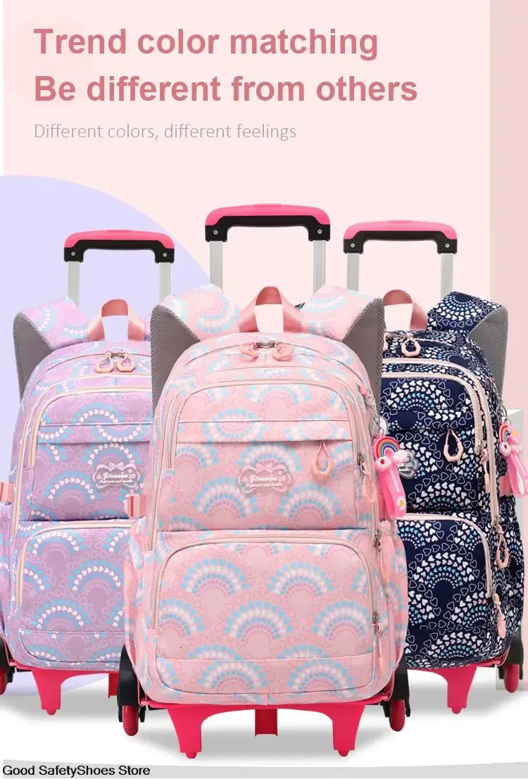 Borse a rotelle per ragazze Zaino Zaini impermeabili per bambini con ruote Trolley per scuola media Zaino Lage 240314_voghion.com