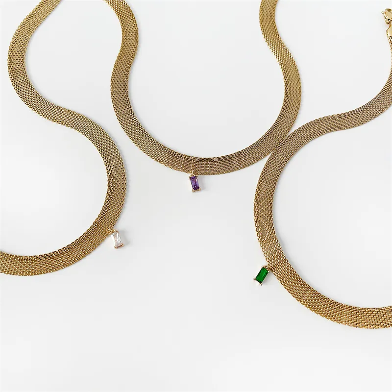 Collier pendentif chaîne maille or acier inoxydable cristaux_voghion.com