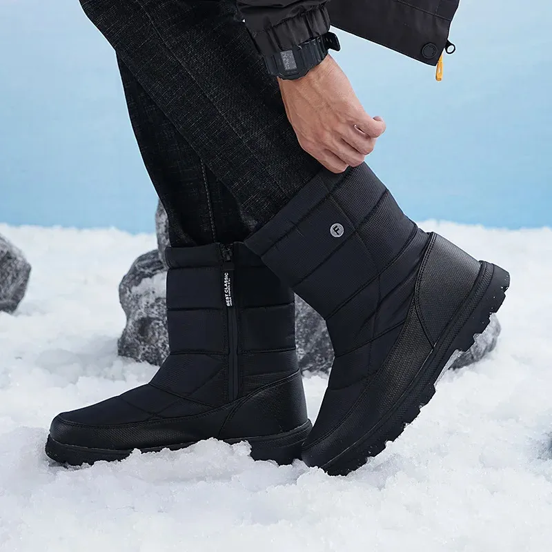 Bottes d'hiver pour hommes, grandes tailles, chaudes, en peluche, longues, imperméables, mi-mollet, pour l'extérieur, baskets durables, chaussures de loisirs à enfiler_voghion.com
