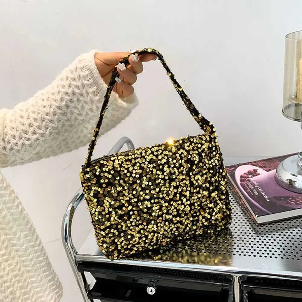 Borsa a tracolla tinta unita alla moda in stile coreano INS da sera, pochette sottobraccio, paillettes, borsa a tracolla da donna C241218_voghion.com