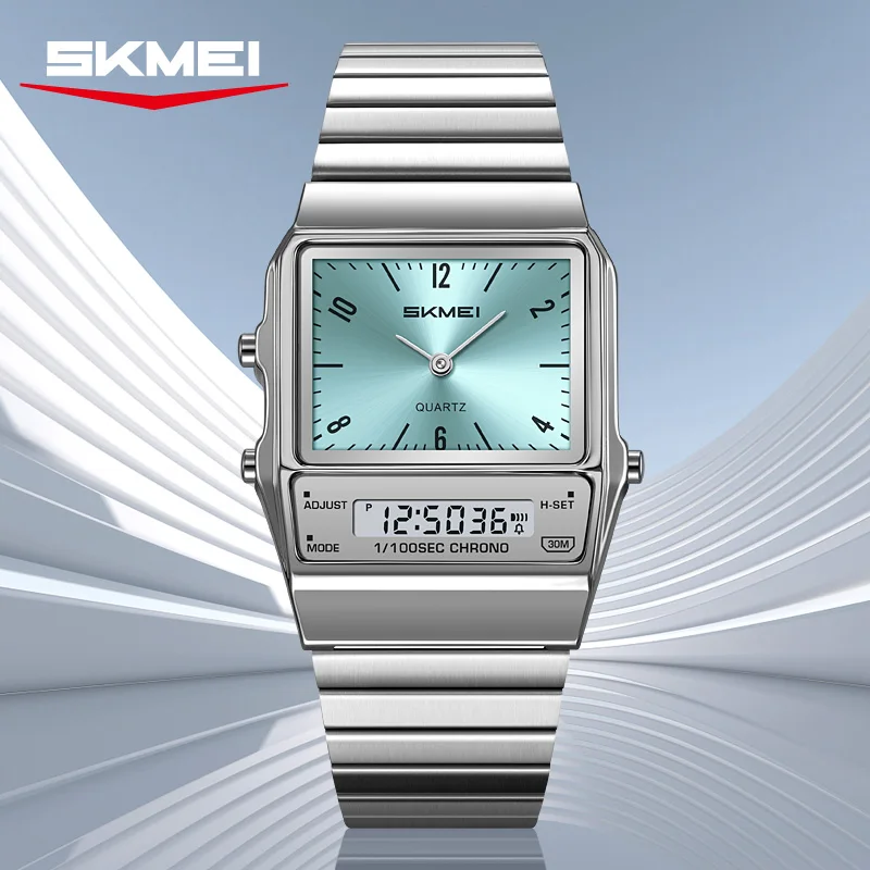 Shockproof Dual Display Quartz Watch For Men Stainless Steel Chrono_voghion.com
