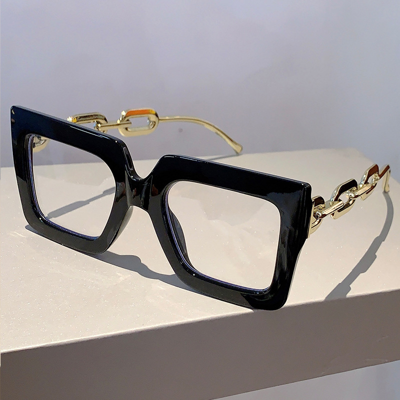New Square Frame Chain Design With Anti Blue Light Glasses, Trendy And The Same Flat Lens_voghion.com