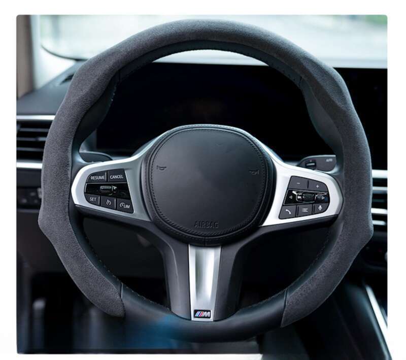 Husă volan auto pentru toate anotimpurile, protecție din piele întoarsă, plasă absorbantă de transpirație, roșie, rotundă, în formă de D, universală, pentru mâner_voghion.com