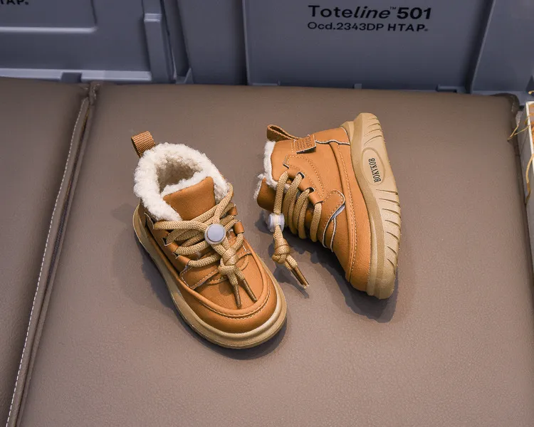 Toddler PU Leather Snow Children Thick Warm Boy's Cotton Anti-slip Girl Fur Boots For Cutefeet Kids Winter Plush Shoes_desvips.com