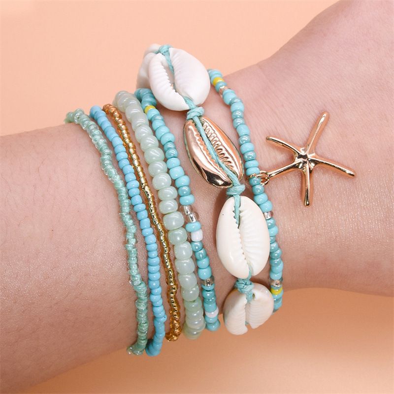 Hot Selg Sommer Dopamin Böhmisches Ozean-Strand-Seestern-Muschel-Reis-Perlen-Mehrschicht-Armband_voghion.com