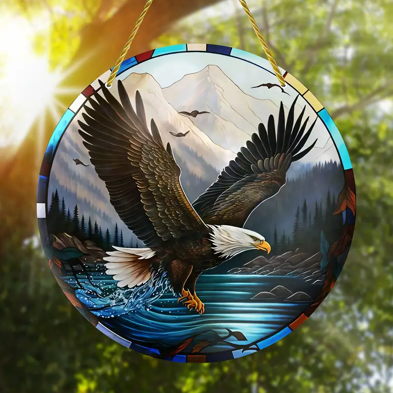 8" Weißkopfseeadler-Sonnenfänger - Buntes, rundes Acryl. Perfekte Sommerdekoration für Fenster/Veranda/Wand. Toller Kranz als Mittelstück oder Heimdekoration._voghion.com