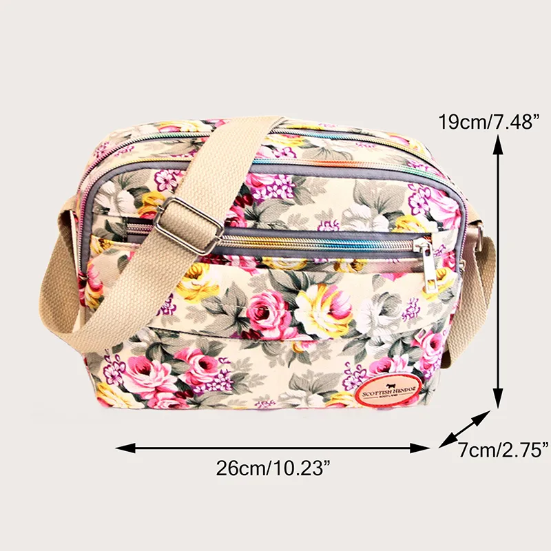 Sacs à main à poches multiples pour femmes, sacoches en toile à bandoulière avec fermeture éclair et imprimé, sac à bandoulière vintage_voghion.com