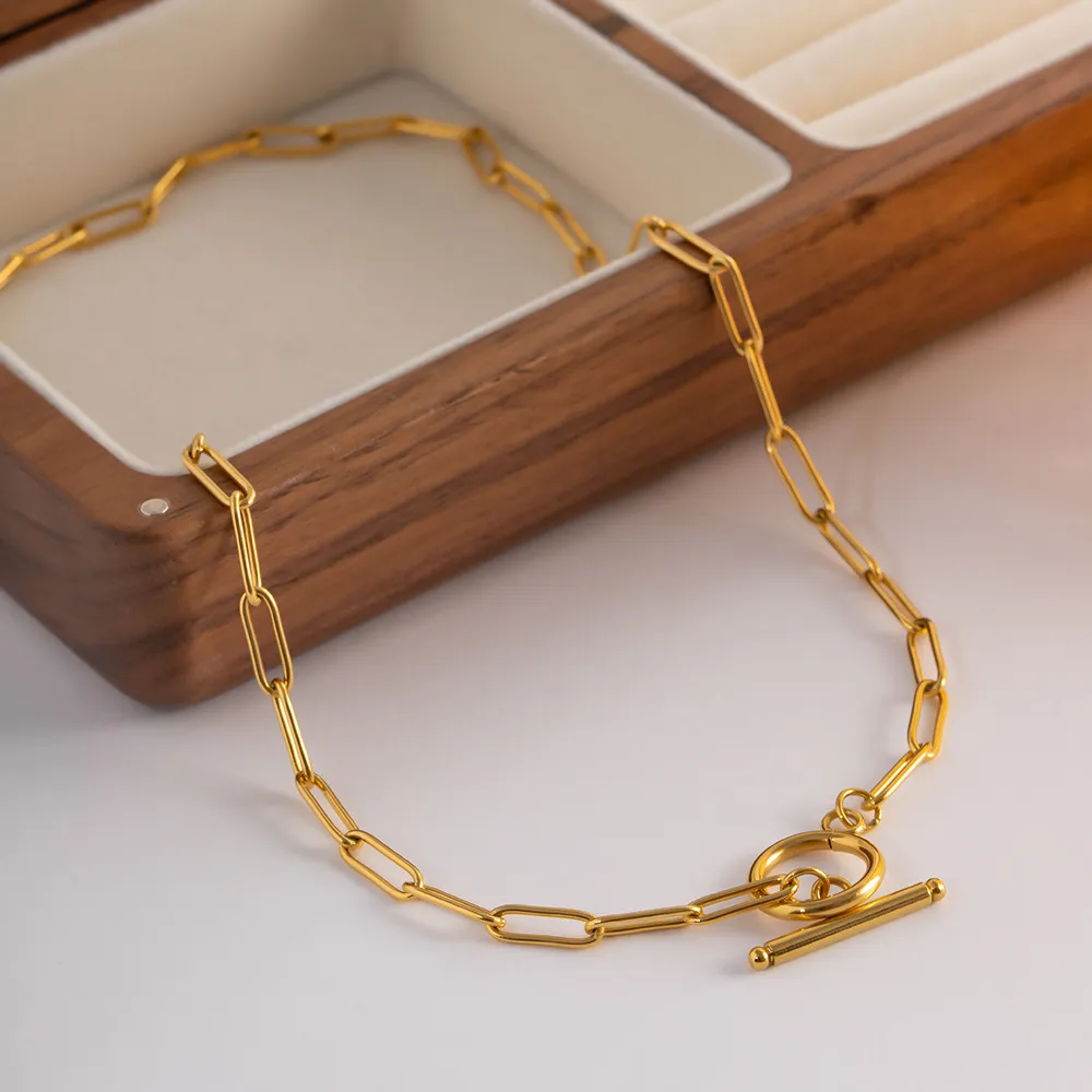 Collana in acciaio inossidabile con fibbia OT alla moda, 45 cm, placcata in oro, catena fai da te anti-scolorimento, adatta per uomini e donne_voghion.com