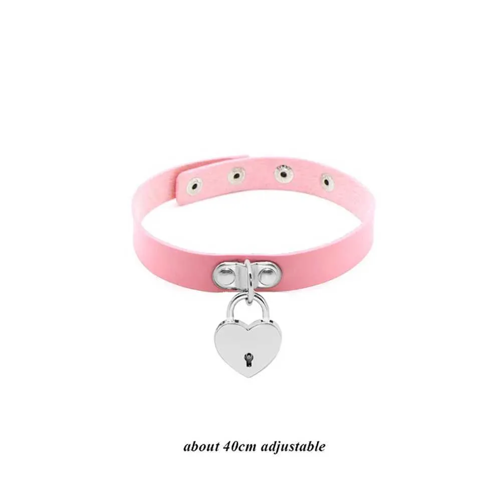Collier ras du cou gothique en cuir avec pendentif rose sexy et tendance pour femme_voghion.com