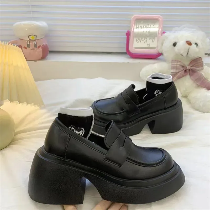 Women's Platform Loafers British Style Leather Derby Shoes_voghion.com