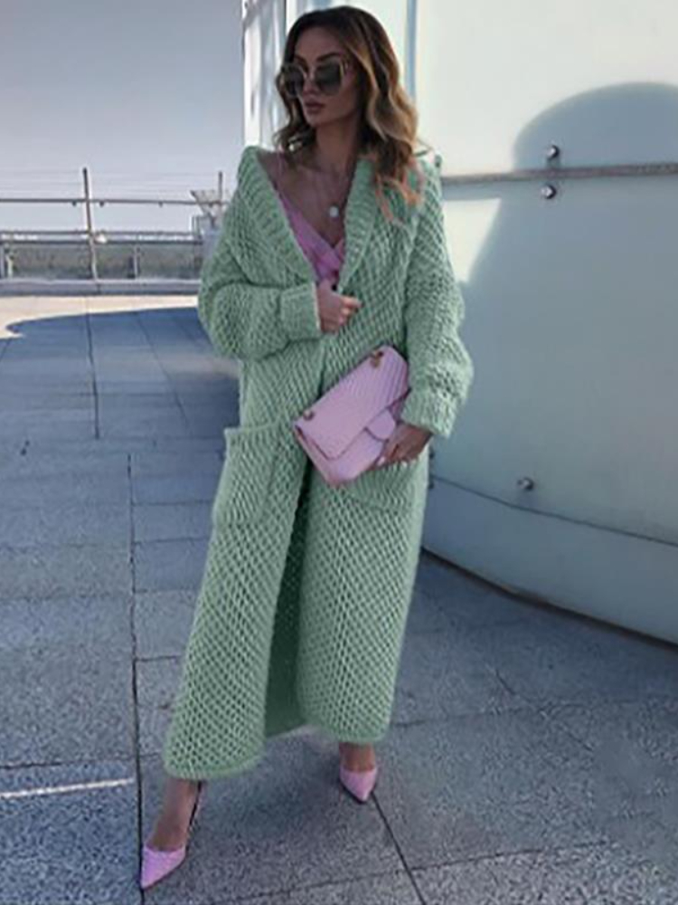 Nueva moda mujer suéteres 2023 Otoño Invierno sólido largo tejido Cardigan abrigo cárdigan extragrande ropa de mujer Tops