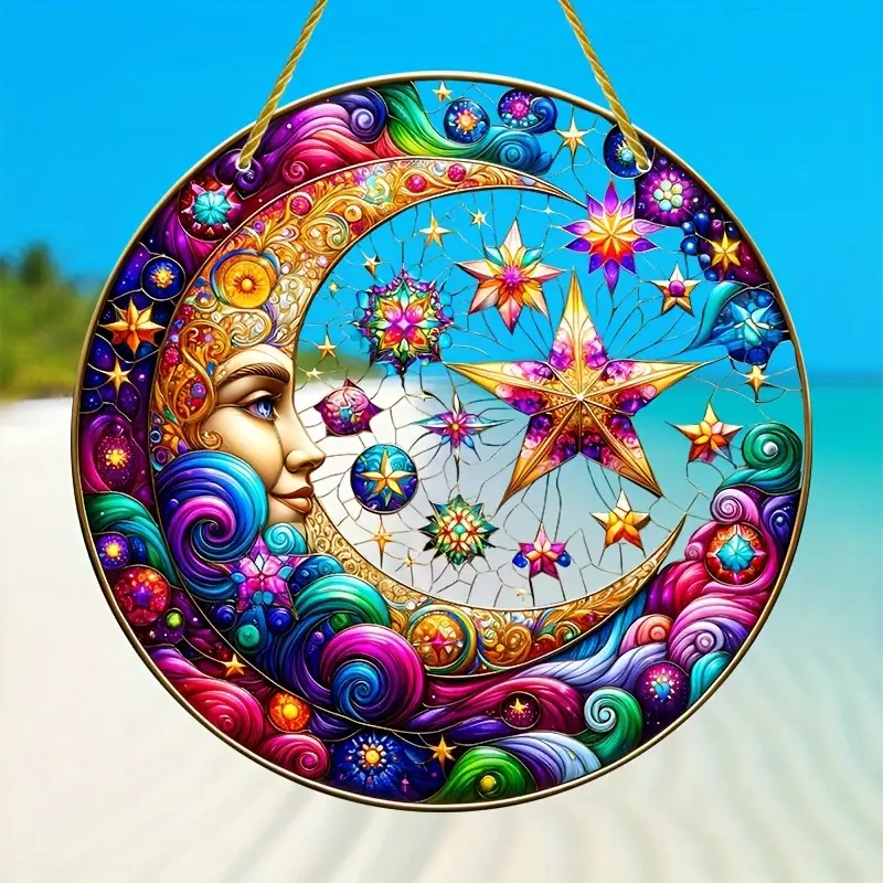 1 st Luna Decor akryl solfångare, 20x20 cm fönsterkonst, inflyttningspresent, nyckfull rum- och bardekor, sommardekoration för semesterscener_voghion.com