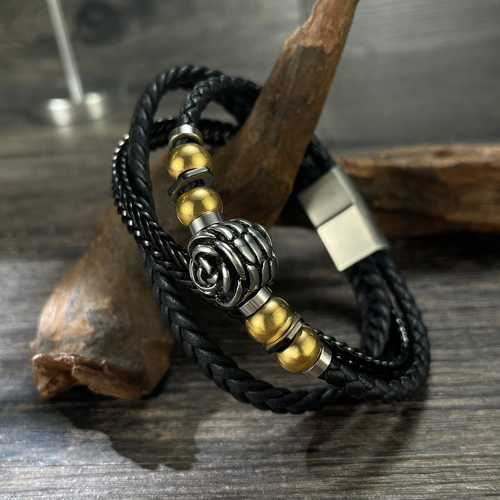 Source Rose Armband Accessoire Mehrlagiges gewebtes Lederarmband für Herren_voghion.com