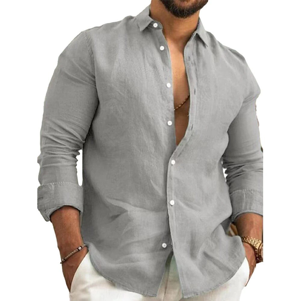 Herbst Männer Casual Solide Langarm Hemd Kragen Tops Strand Button-Down T-Shirts Herren Business Formale Bluse Anzüge Hemden_voghion.com