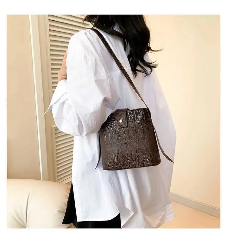 Retro Steinmuster Eimer Handtasche Damen Umhängetasche Schultertasche_voghion.com