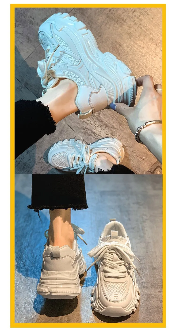 Mesh Thick Sole Round Toe Lightweight Sports Comfortable And Breathable Fashionable Casual Dad Shoes_voghion.com