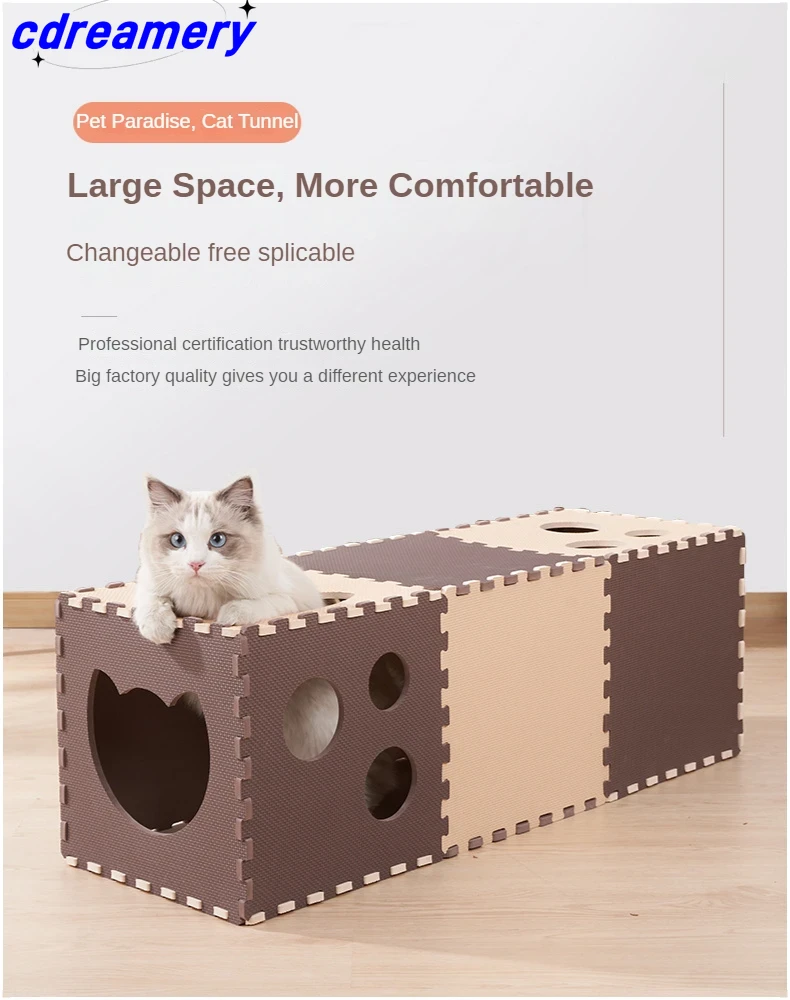 Cat Tunnel Toys EVA Foam Scratchig Board Ground Play Foldable Tunnel DIY Combination Interactive Toys Cat Training Accessories_voghion.com