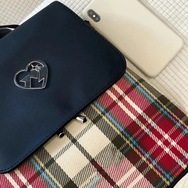 Japa Cavas Drawstrig Backpack Preppy Style Cute Plaid Prit Bag Studet Casual High Capacity Small Tote Bags For_voghion.com