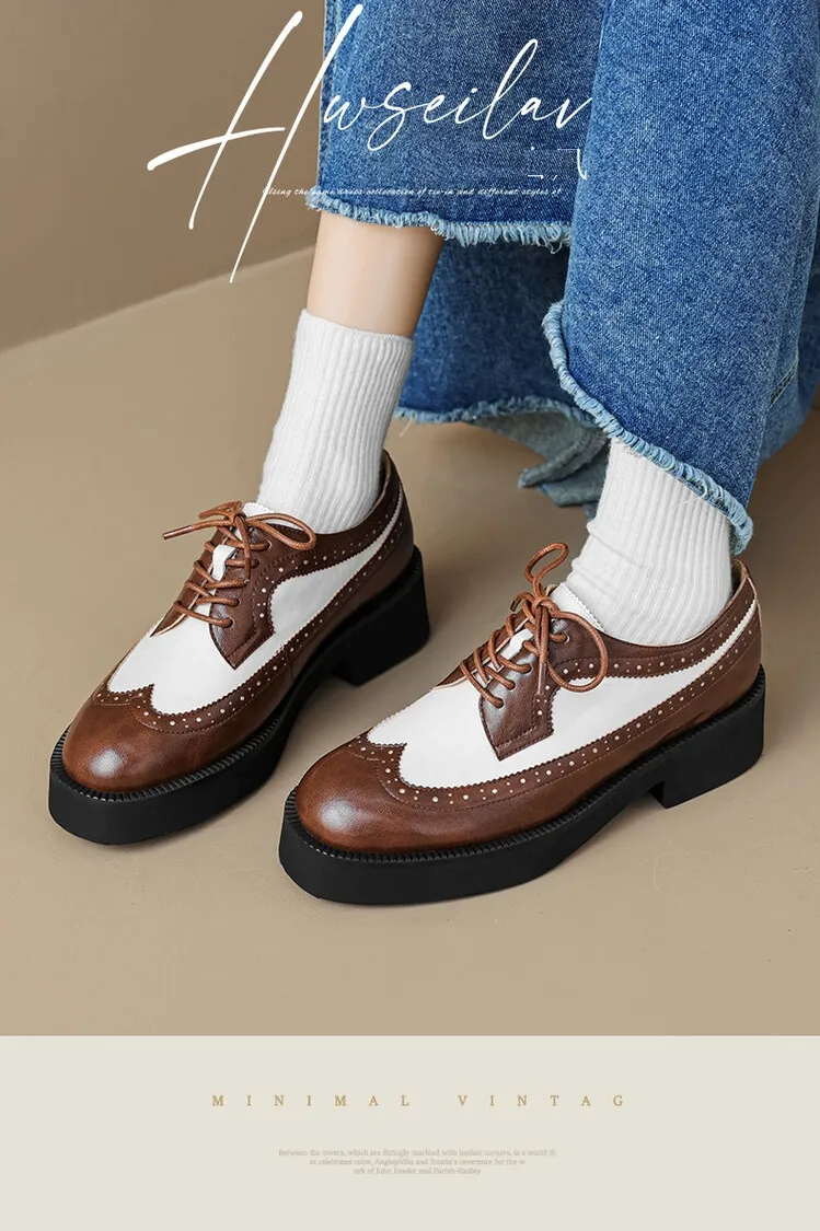 Spring/Autumn NEW Pumps Round Toe Thick Heel Split Leather For Women Retro Mixed Colors Oxfords Platform Shoes Eaa0 Oxds_voghion.com