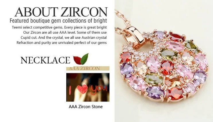Nova moda quente multicolorido cristal redondo colar pingentes ouro rosa cz zircão joias para mulheres presentes_voghion.com