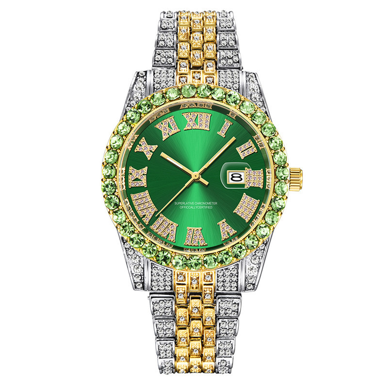 Hip hop Men Brand Full Diamond Alloy Band Date Watch_voghion.com