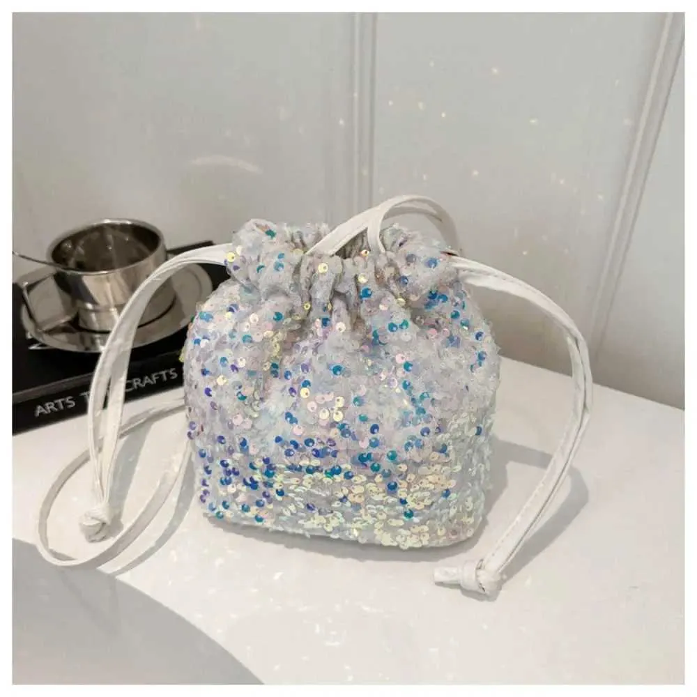 Borsa a tracolla con paillettes versatile alla moda, semplice e alla moda, piccola borsa a mano con coulisse, borsa a secchiello da festa_voghion.com